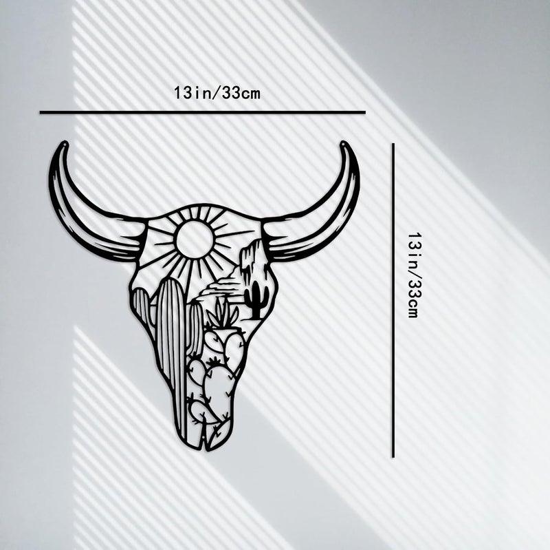 RESACO Cow Skull Metal Wall Art Western Wall Decor Western Bathroom Decorations Southwestern Decor Desert Wall Sculptures for Living Room Bedroom Indoor Outdoor (Black 13in x13in) - Image 2